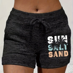 Sun Salt Sand Print Drawstring Shorts for Summer & Spring