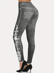Floral Denim Print Leggings High Waist Workout Leggings