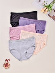 5 Pack Plus Size Basic Underwear Set Women's Plain High Rise Stretchy Panty