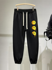 Men's Smiling Face Print Drawstring Sports Trousers