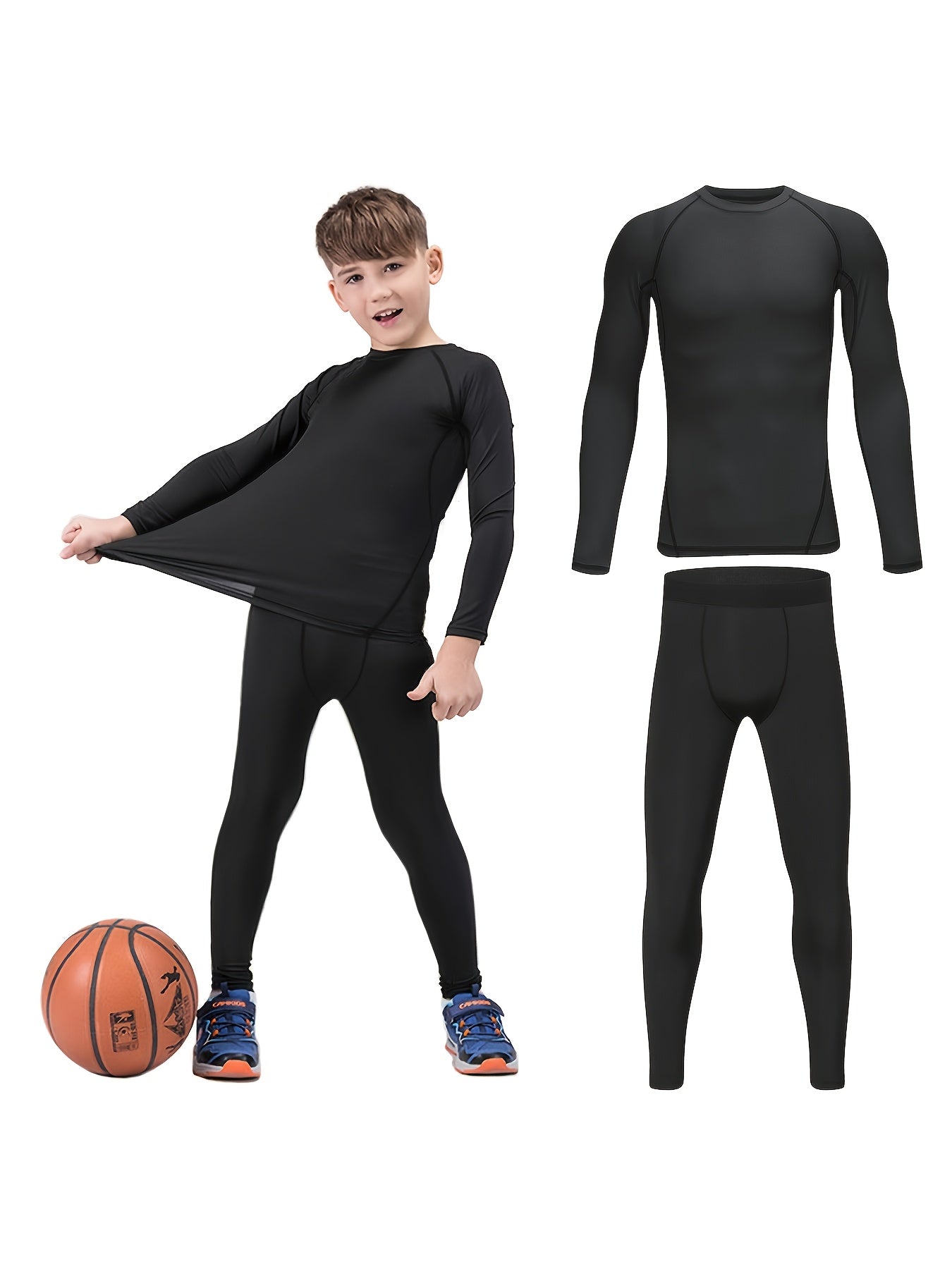Youth Compression Set Quick Dry Long Sleeve Shirt Shorts Base Layer Pants