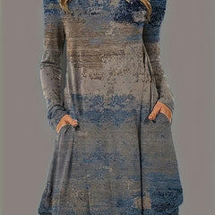 Painting Print Long Sleeve Round Neck Tee Dress