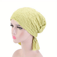 Crinkle Embossed Elastic Turban Cap Candy Ruffles Head Wrap Bandana