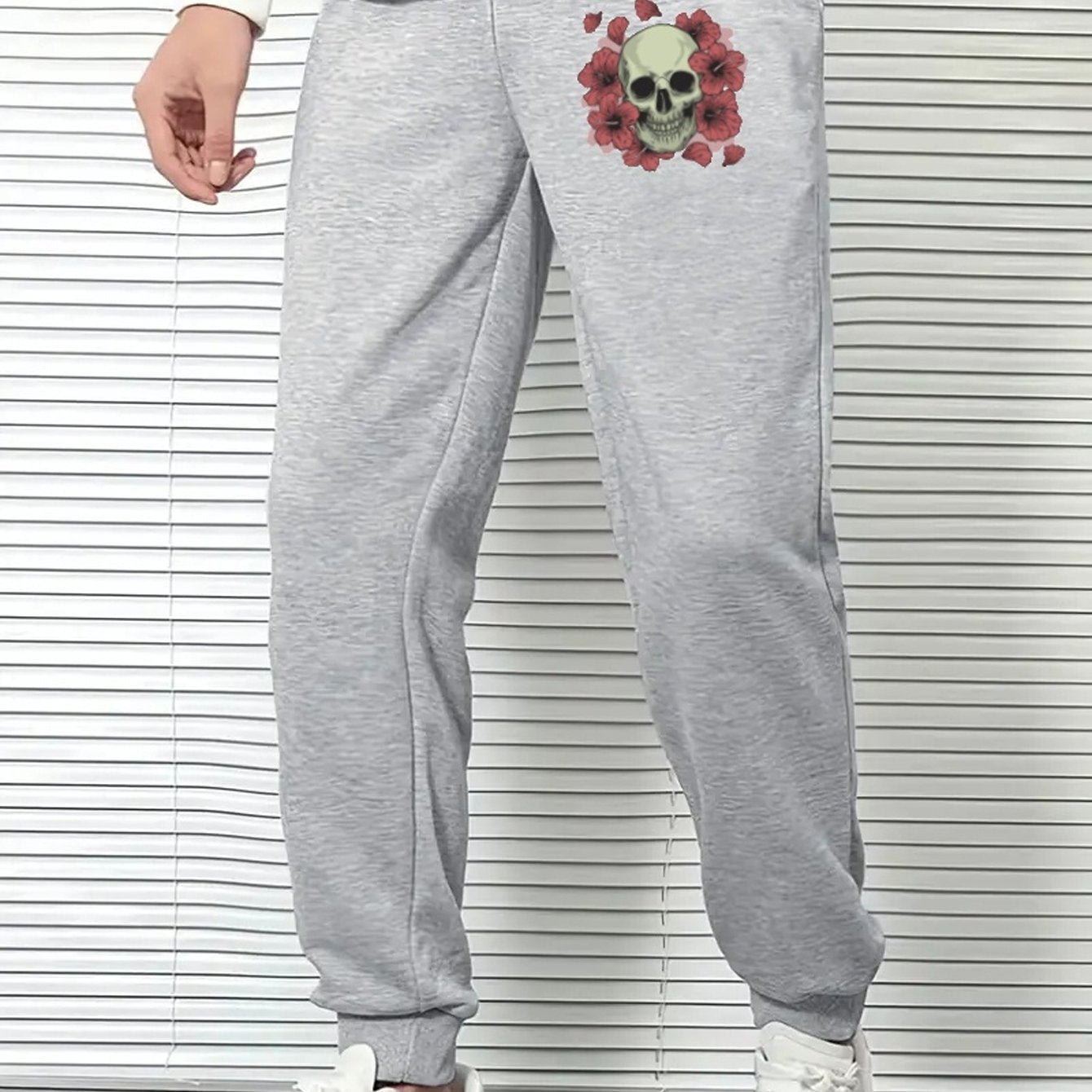 Rose Skull Comfy Drawstring Joggers Men s Casual Breathable Pants