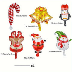 6pcs Christmas Polyester Film Balloons: Candy Crutch, Santa Claus, Christmas Tre