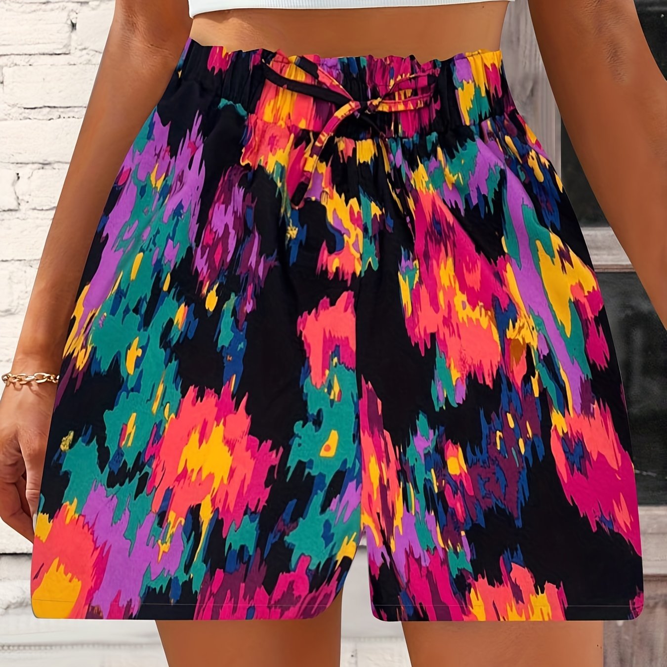Graffiti Print Vacation Shorts Women's Clothing