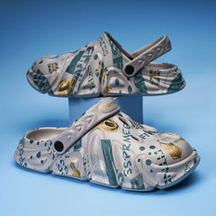 Men's Graffiti Print Comfy Clogs Hollow Out Garden Shoes