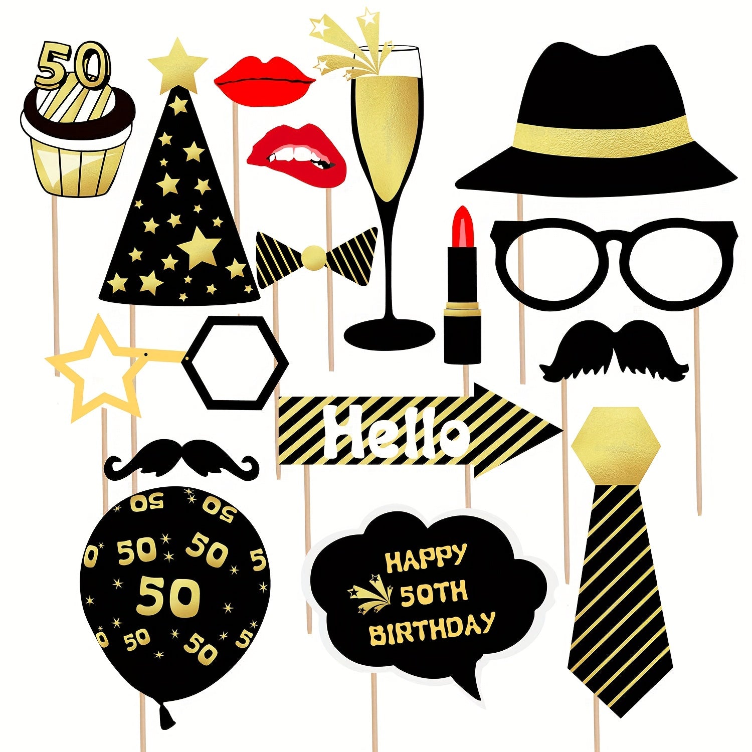 Golden 60th Birthday Party Photo Props Set of 6