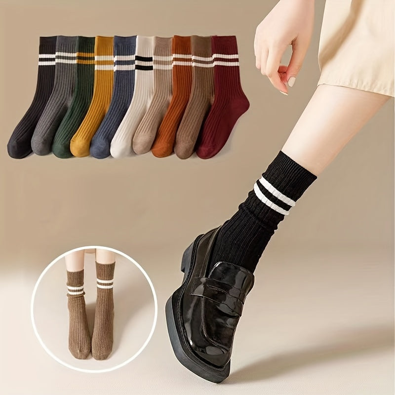 10 Pairs Striped Sports Socks Comfy & Breathable Women's Stockings