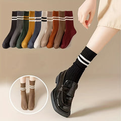10 Pairs Striped Sports Socks Comfy & Breathable Women's Stockings