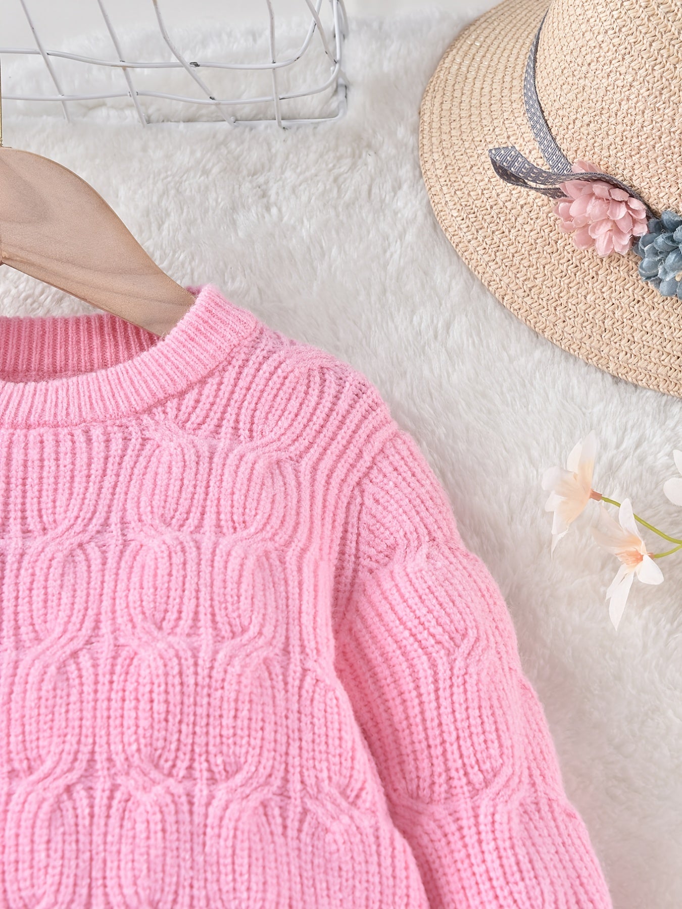 Girls' Jacquard Knitted Crew Neck Warm Sweater Top Pullover
