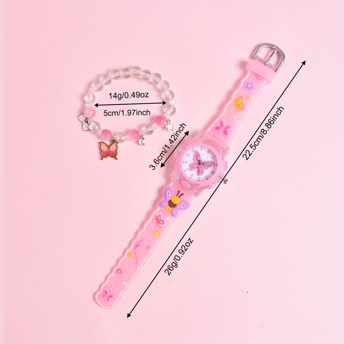 Girls' 3D Butterfly Silicone Strap Watch Set