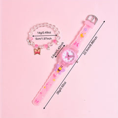Girls' 3D Butterfly Silicone Strap Watch Set