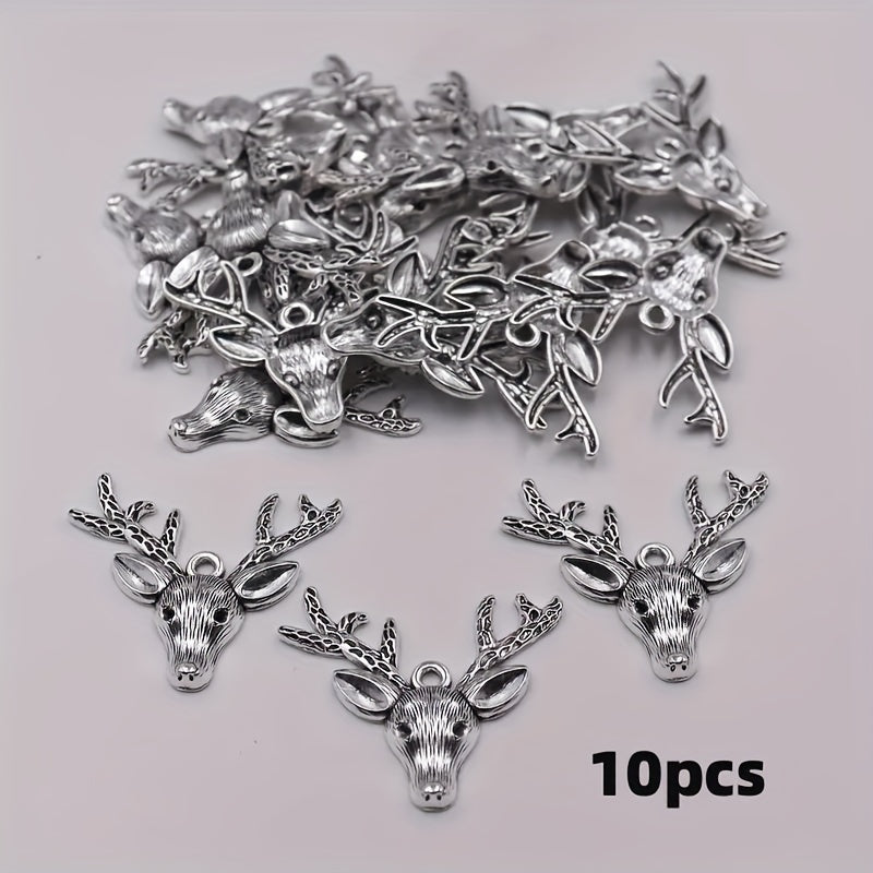 10pcs Retro Christmas Deer Head Pendants Alloy Metal Jewelry DIY