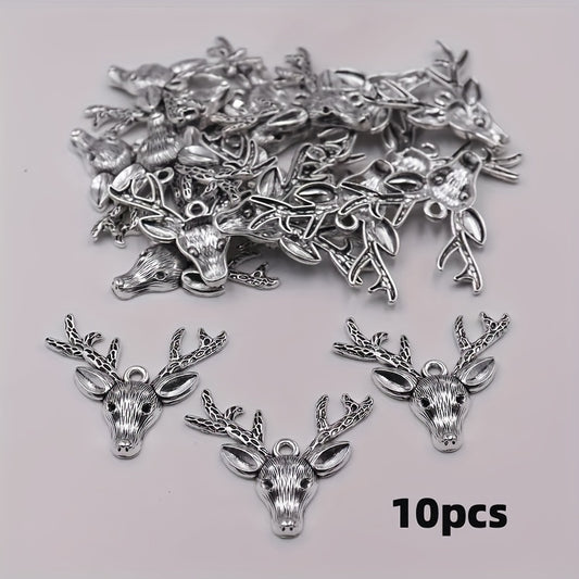 10pcs Retro Christmas Deer Head Pendants Alloy Metal Jewelry DIY