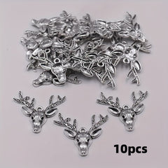 10pcs Retro Christmas Deer Head Pendants Alloy Metal Jewelry DIY