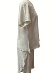 Solid Casual Two piece Set Crew Neck Short Sleeve Tops & Split Long Length Pants