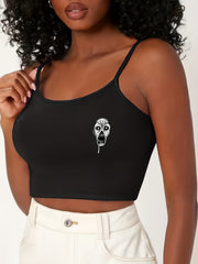 Gothic Skull Print Cami Sleep Tops Sleeveless Halloween Top