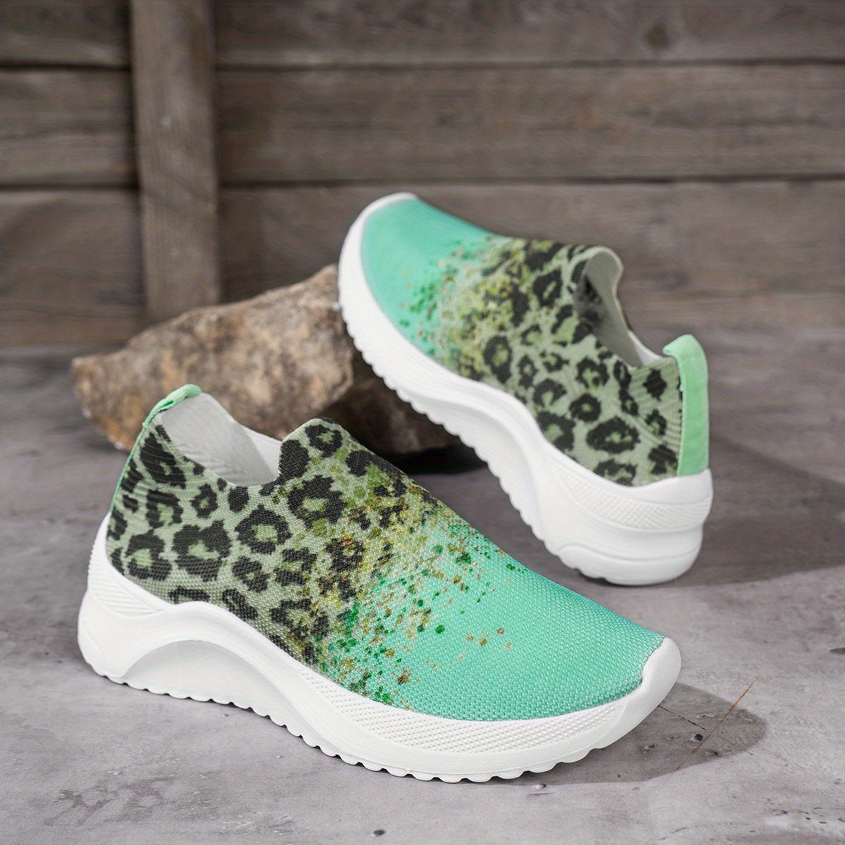 Women's Leopard Print Slip On Sneakers Lightweight Soft Shoes