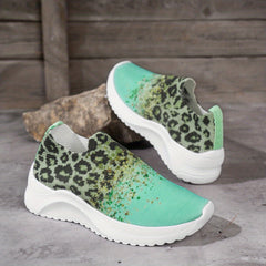 Women's Leopard Print Slip On Sneakers Lightweight Soft Shoes