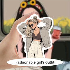 54pcs Girl OOTD Stickers for Phones Cars Journals - Reusable Vinyl