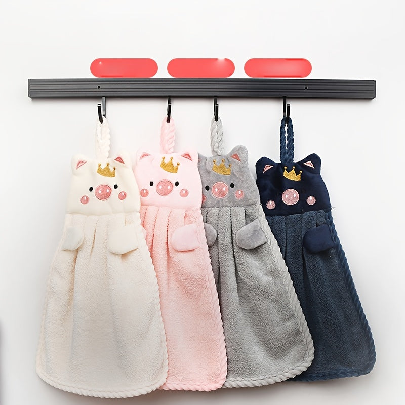 Coral Velvet Piggy Embroidery Hand Towel