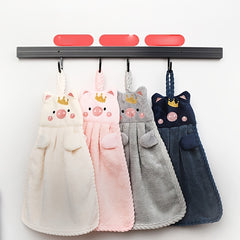 Coral Velvet Piggy Embroidery Hand Towel