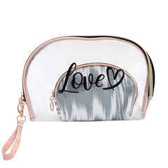 2pcs Tie Dye & Clear Makeup Bag Set Of 2 PVC Shell Shape Glitter Semicircle