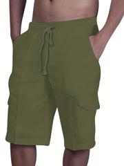 Men's Drawstring Cargo Short Pants Flap Pocket Loose Shorts