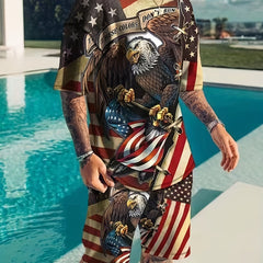 Men's Vintage Eagle & American Flag Graphic T shirt & Shorts