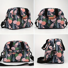 Insulated Lunch Bag with Pink Flower Strap
