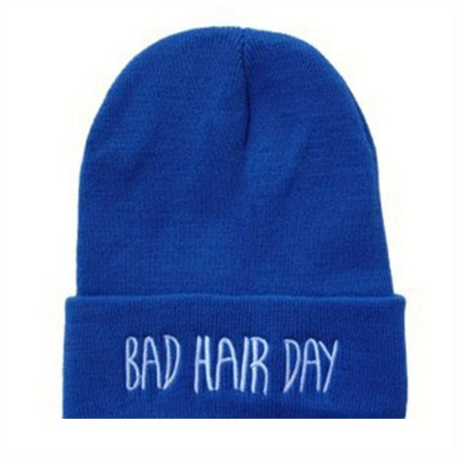 Bad Hair Embroidery Beanie Unisex Knit Hat Windproof Warm Beanies