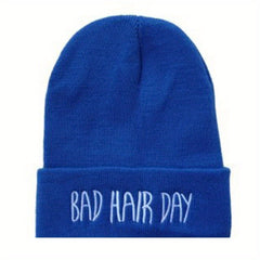 Bad Hair Embroidery Beanie Unisex Knit Hat Windproof Warm Beanies