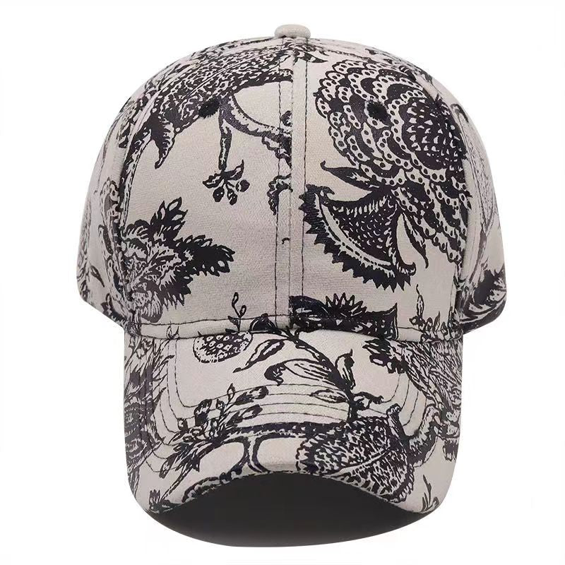 Vintage Print Baseball Cap Cotton Adjustable Sunscreen Sports Hat