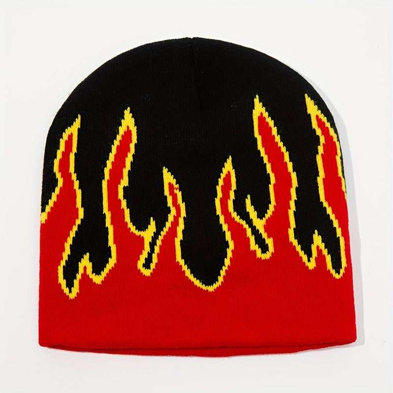 Flame Jacquard Hip Hop Unisex Knit Hats Elastic Skull Cap