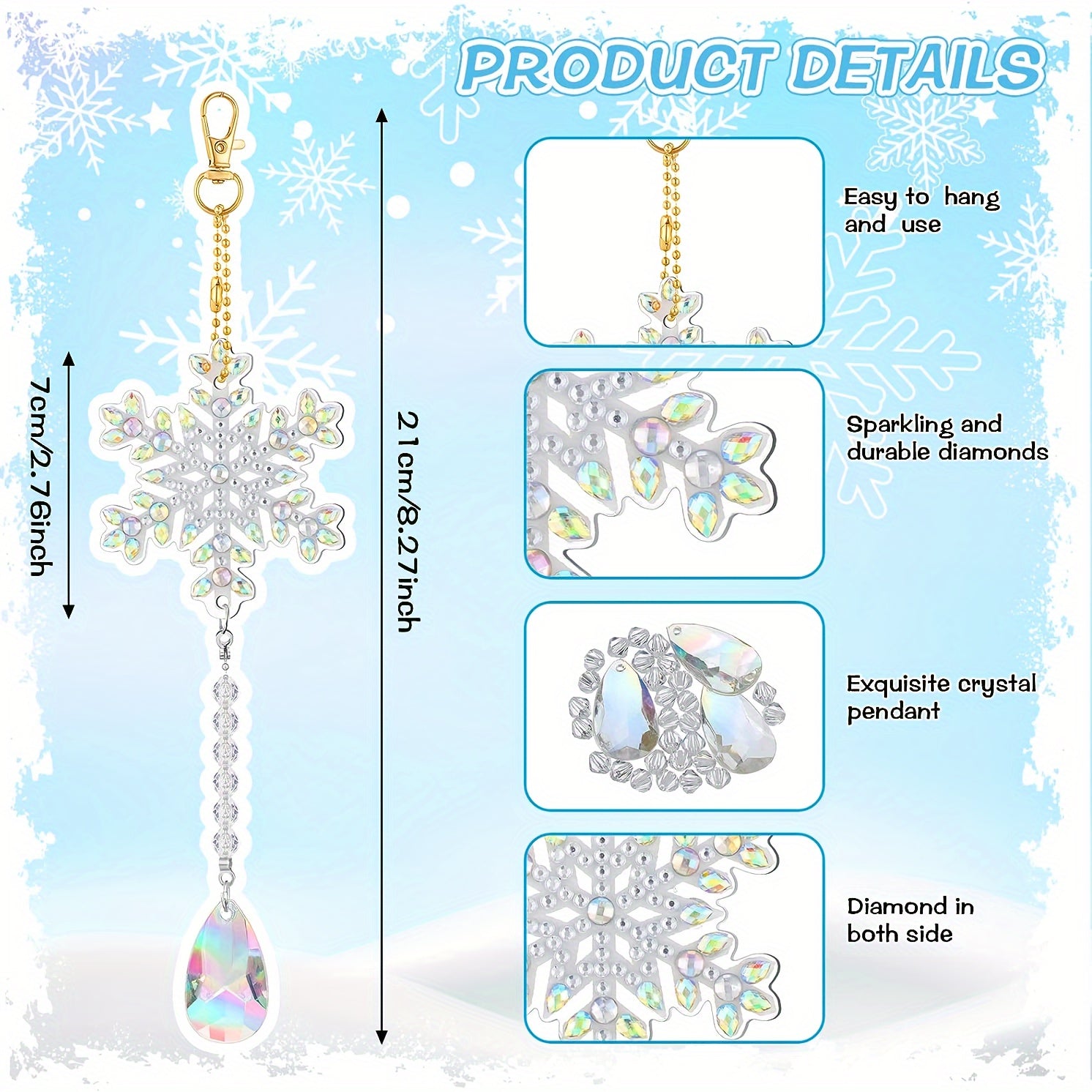 6pcs Snowflake Faux Diamond Painted Hanging Pendant Set