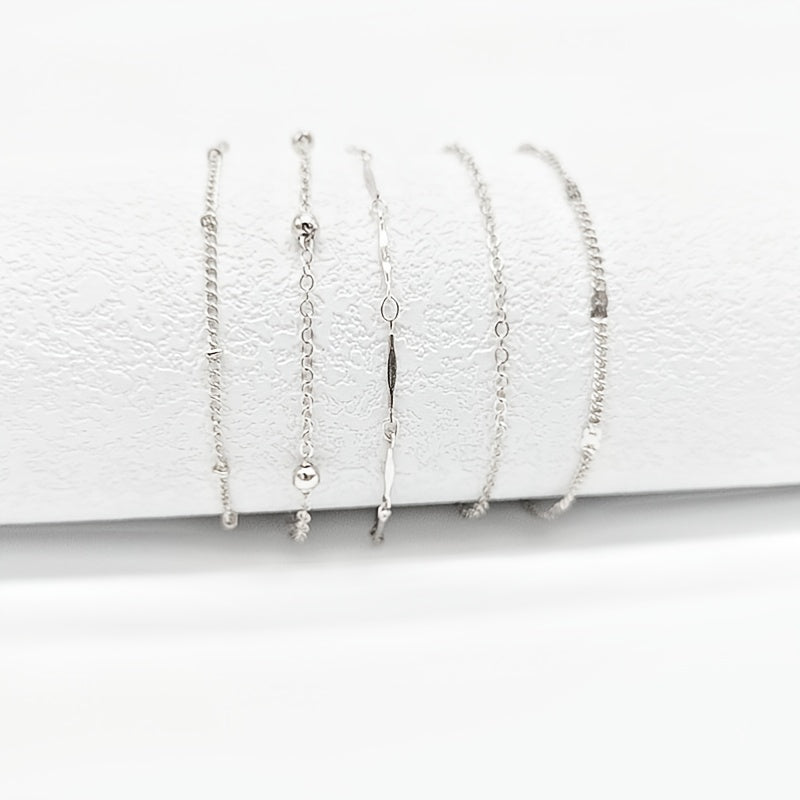 5pcs Round Beaded Layered Anklet Set - Minimalist Foot Jewelry