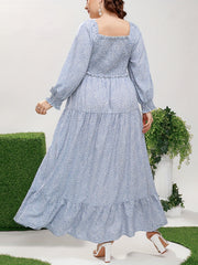 Plus Ditsy Floral Print Flounce Sleeve Smock Maxi Dress