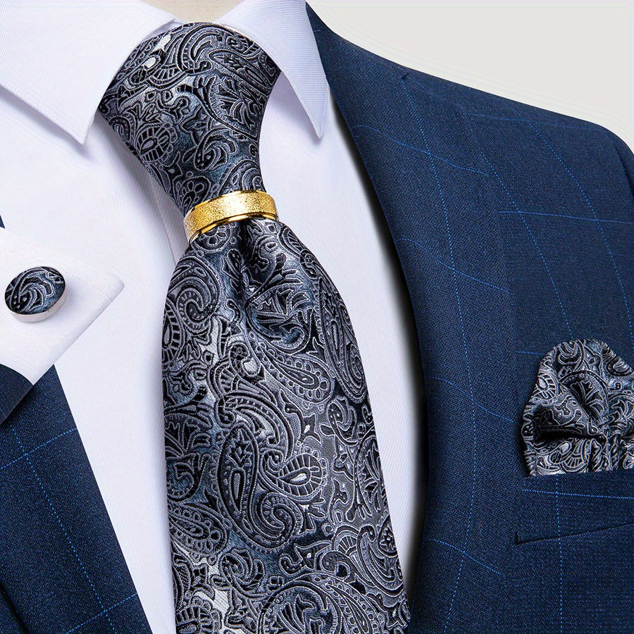 Men's Paisley Silk Necktie Set for Wedding Party