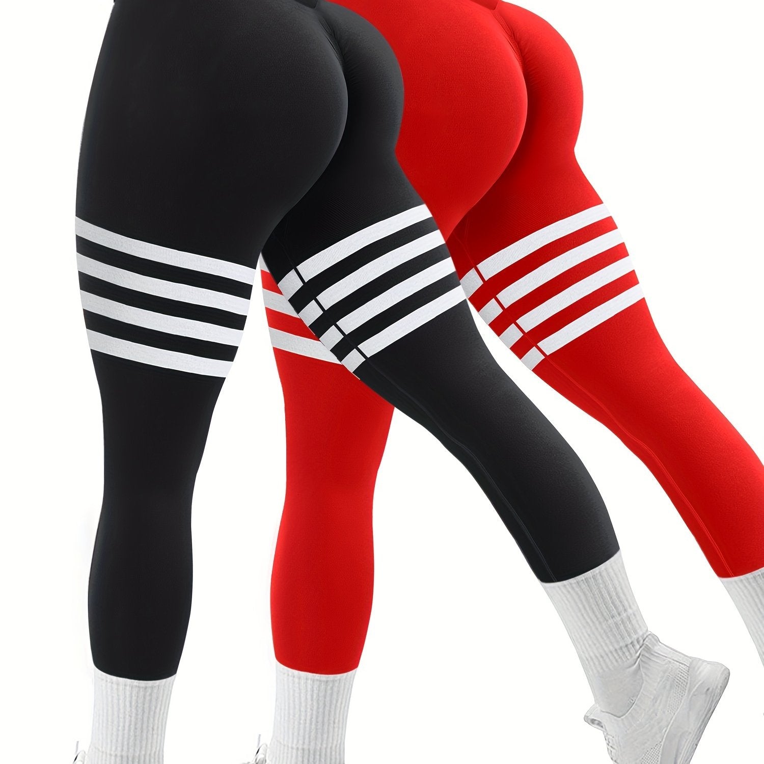 Striped Butt Workout Leggings For Women Booty Lifting High Waist Yoga Pants