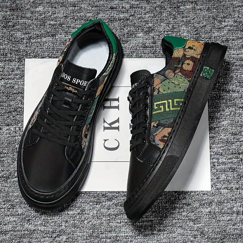 Men's Embroidered Lace-up Skate Shoes Breathable
