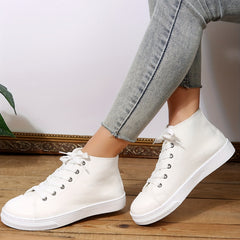 Women's High Top Canvas Shoes Lace Up Sneakers Casual Flat Walking Shoes