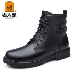 LAORENTOU Men's Leather High Top Lace Up Boots