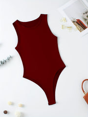 Solid Sleeveless Bodysuit Casual Crew Neck Summer Bodysuit Women's Clothing