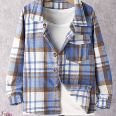 Kid Teens' Plaid Long Sleeve Shirt With Pocket For Boys And Girls