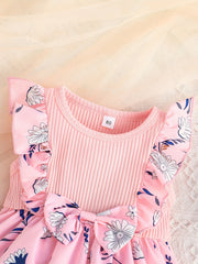 Baby Girls Floral Sleeveless Dress with Bowknot