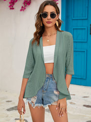 Eyelet Embroidered Open Front Top Cardigan Women's Clothing