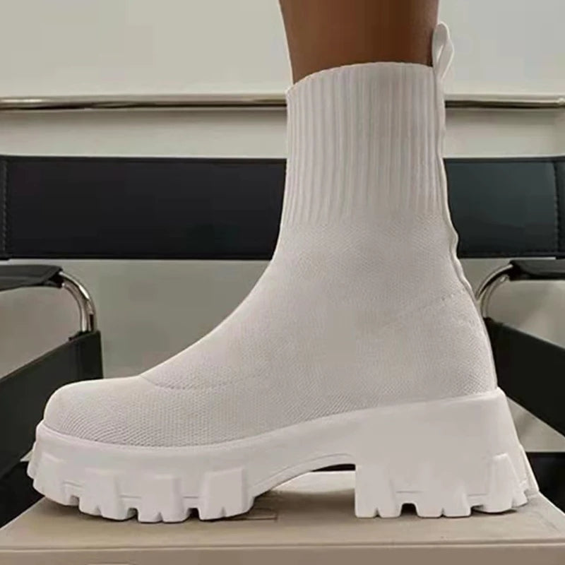 Women's Thick Sole Short Boots Knitted Socks Shoes