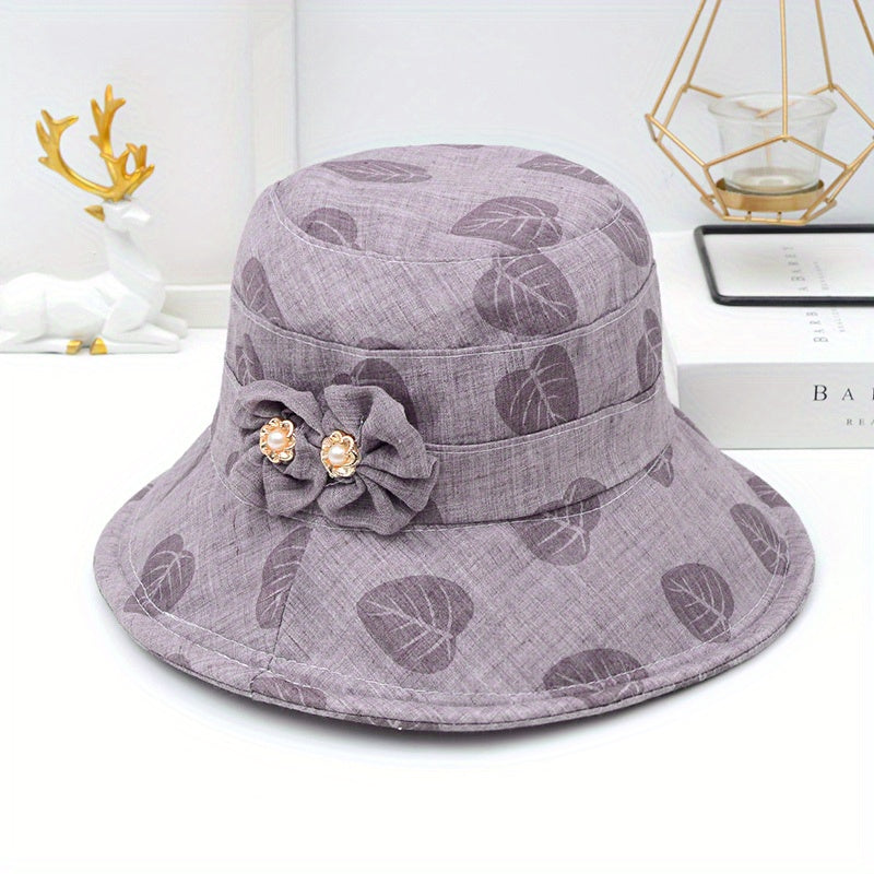 Printed Bucket Hat Flower Decor Sunscreen Basin Hat Foldable Beach Hats