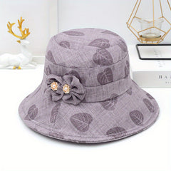 Printed Bucket Hat Flower Decor Sunscreen Basin Hat Foldable Beach Hats